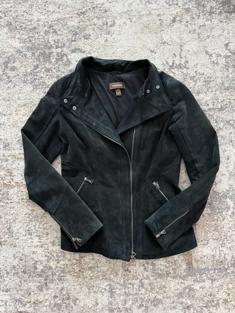 Danier Dark Navy Suede Jacket XS Moto Zip Soft Leather